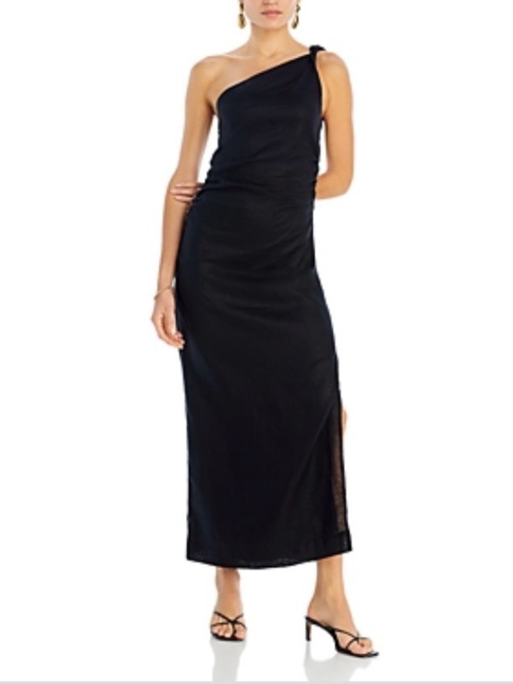 Faithfull the Brand Jomana Linen One-Shoulder Black Maxi Dress